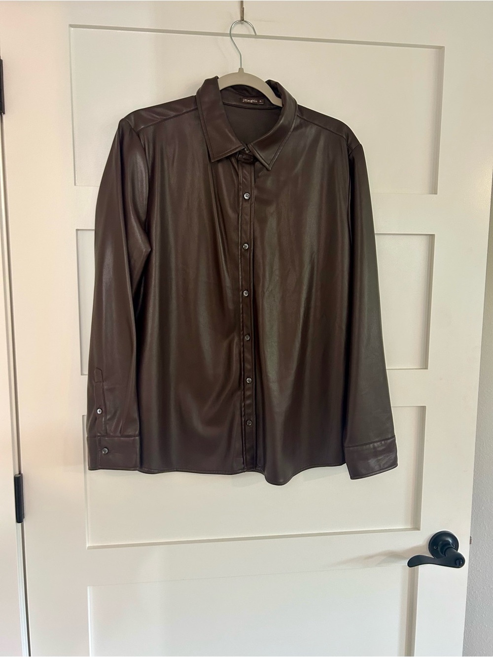 J. McLaughlin Brown Faux Leather Button-Front Shirt Size XL